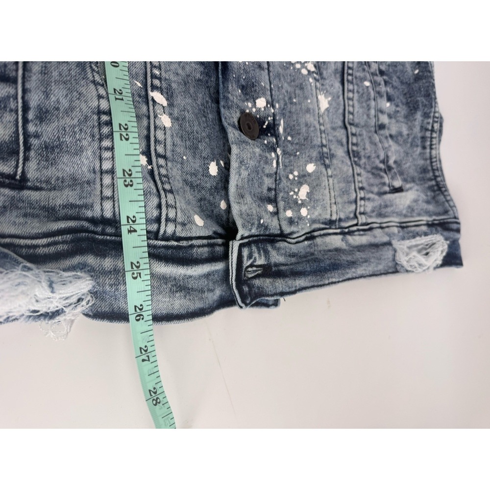 WT02 Men's M Denim Vest Acid Wash Paint Splatter Distressed Jean Jacket NWT - Picture 10 of 12